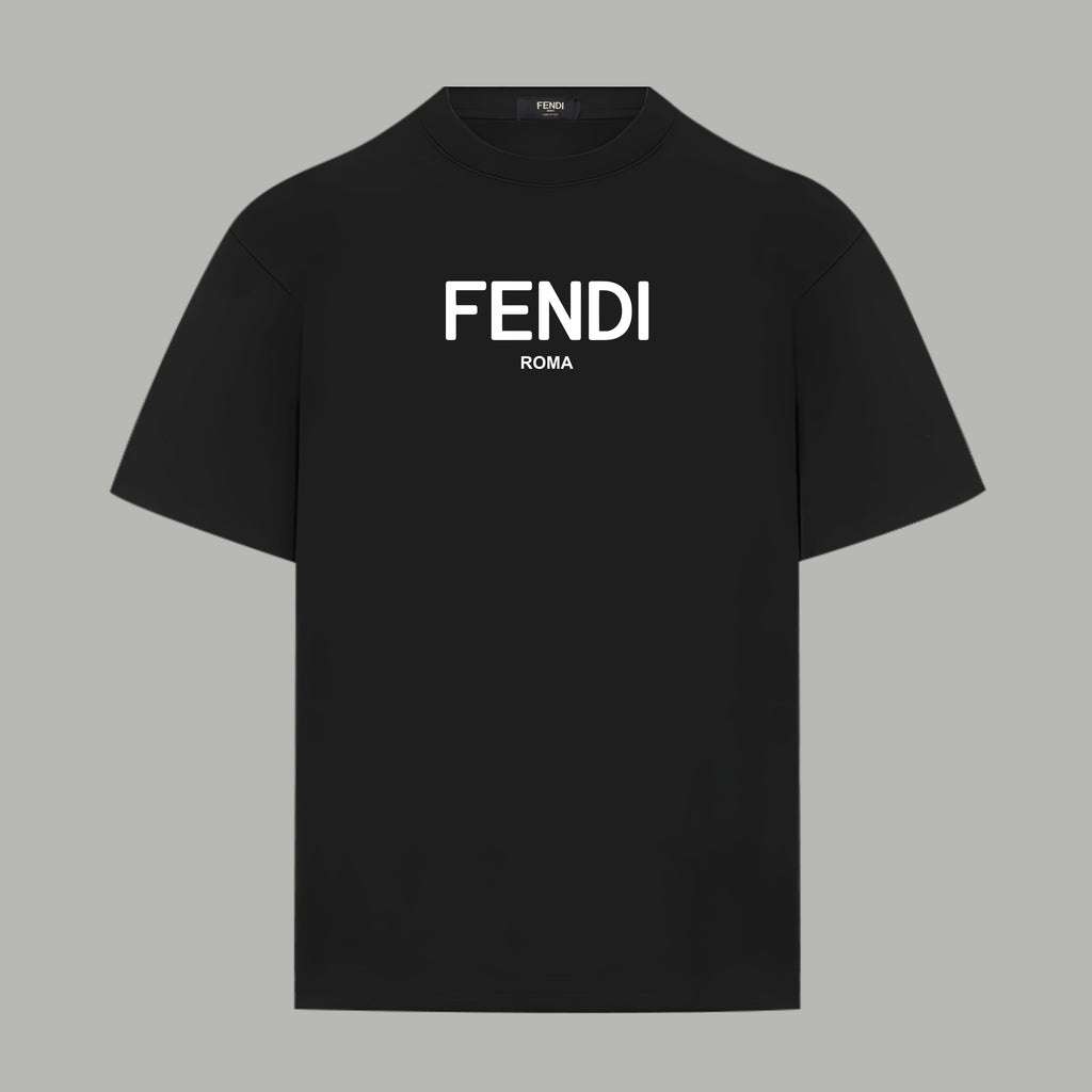 Black Fendi crewneck T-shirt with large FENDI ROMA front print