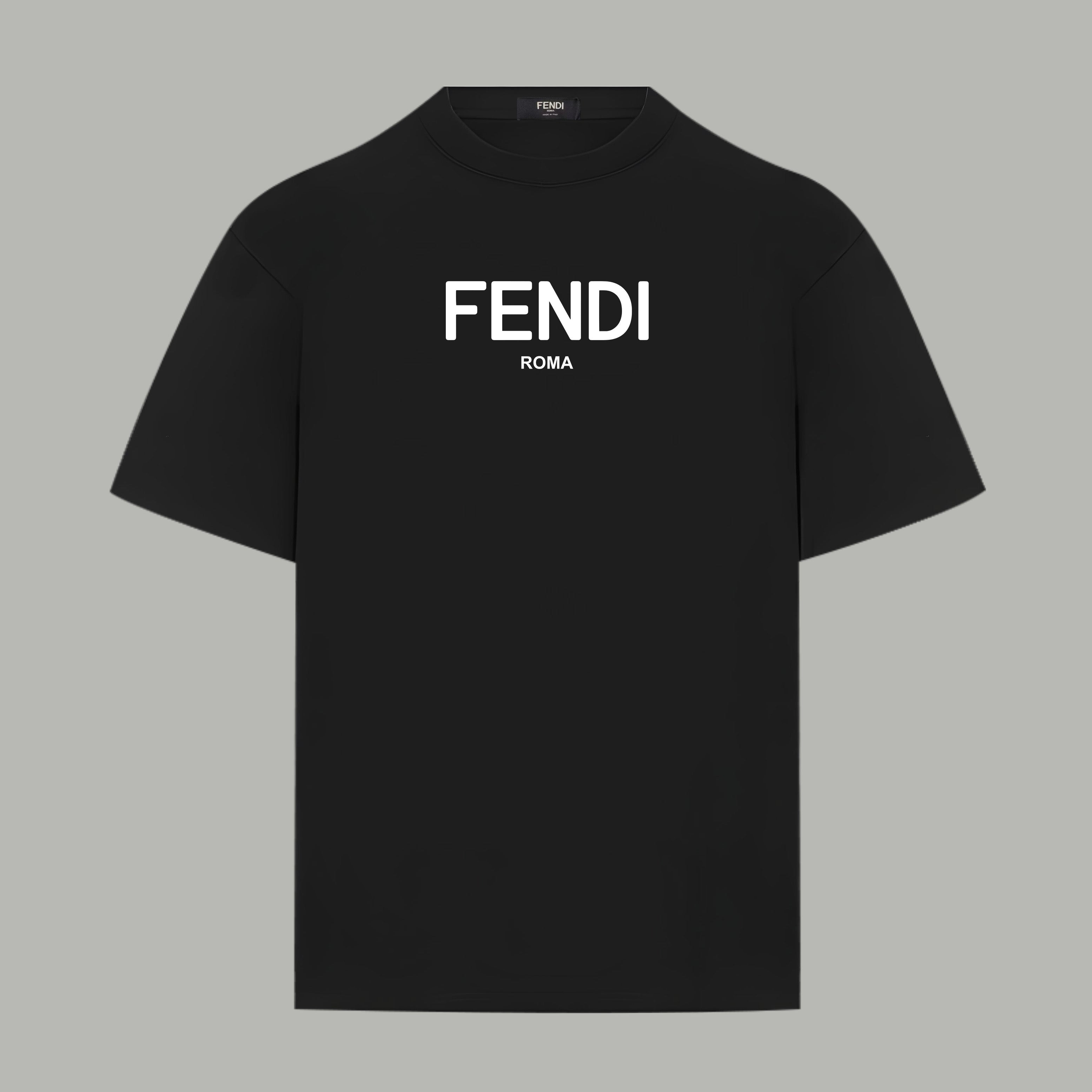Black Fendi crewneck T-shirt with large FENDI ROMA front print