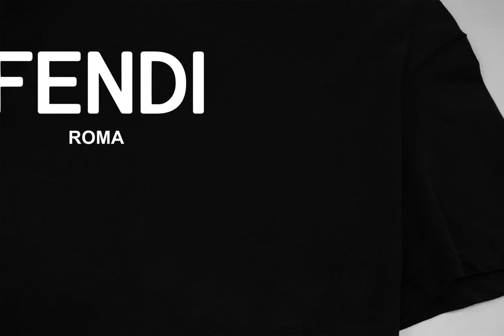 Black Fendi T-shirt with close-up of FENDI ROMA chest logo