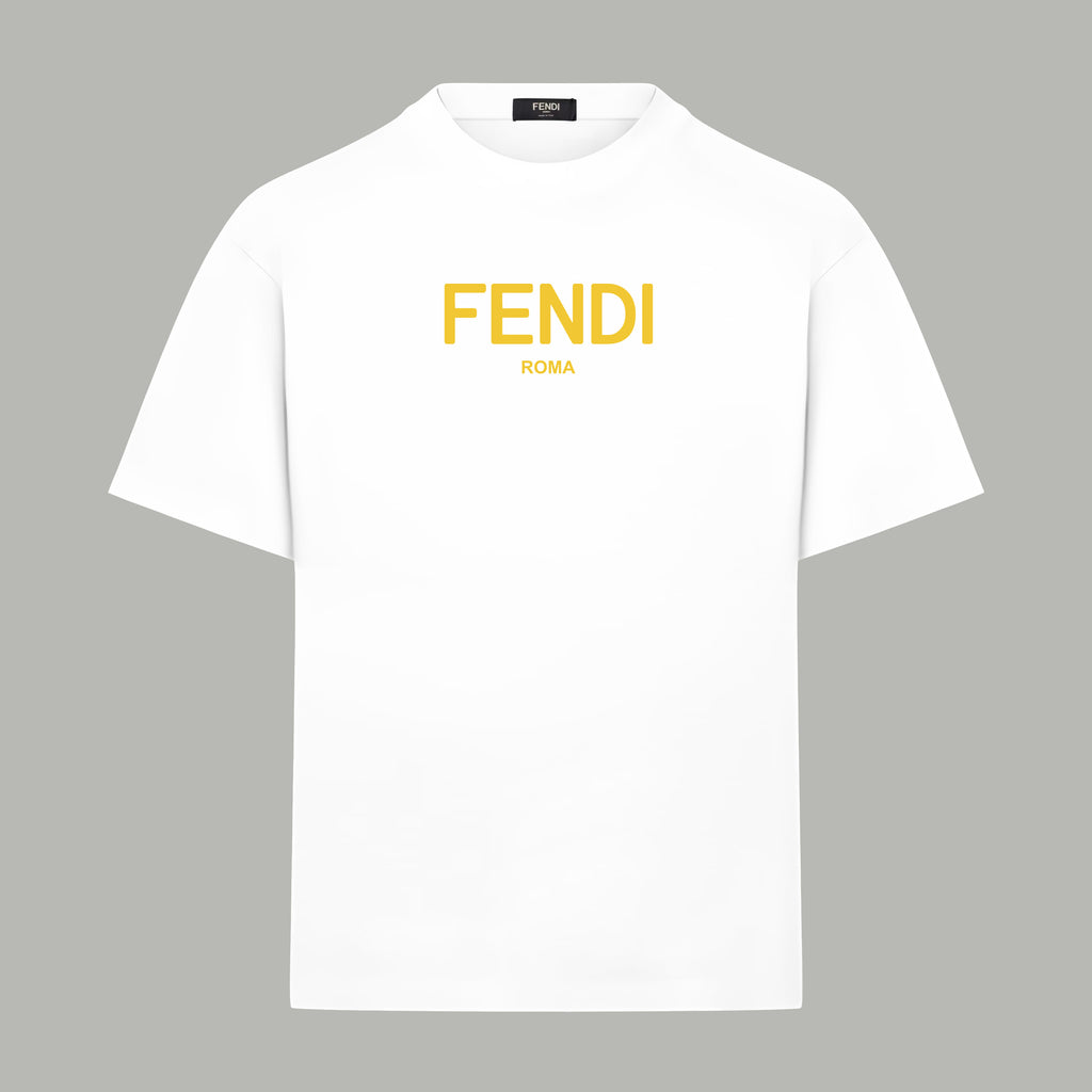 White Fendi short-sleeve T-shirt with FENDI Roma logo on chest