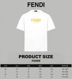 White Fendi short-sleeve T-shirt with logo and product size chart