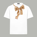 White short-sleeve top with Fendi monogram bow at the neckline