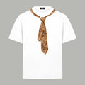 White Fendi short-sleeve T-shirt with brown logo tie neckline