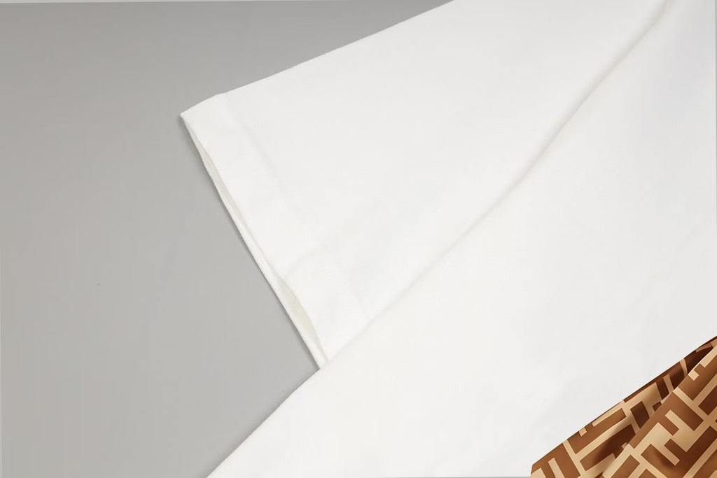 White T-shirt sleeve and shoulder seam close-up