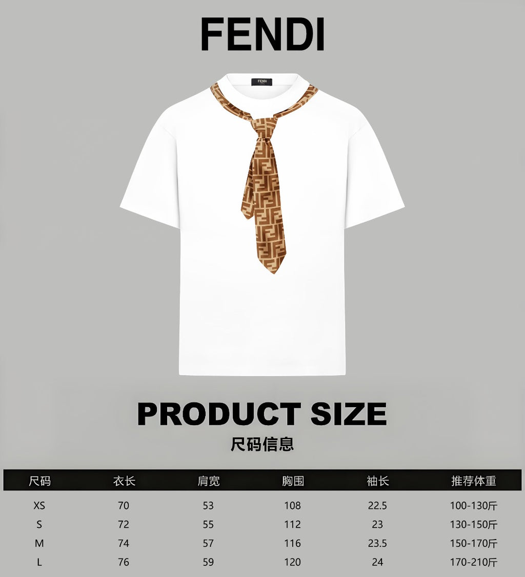 White Fendi short-sleeve T-shirt with brown logo tie
