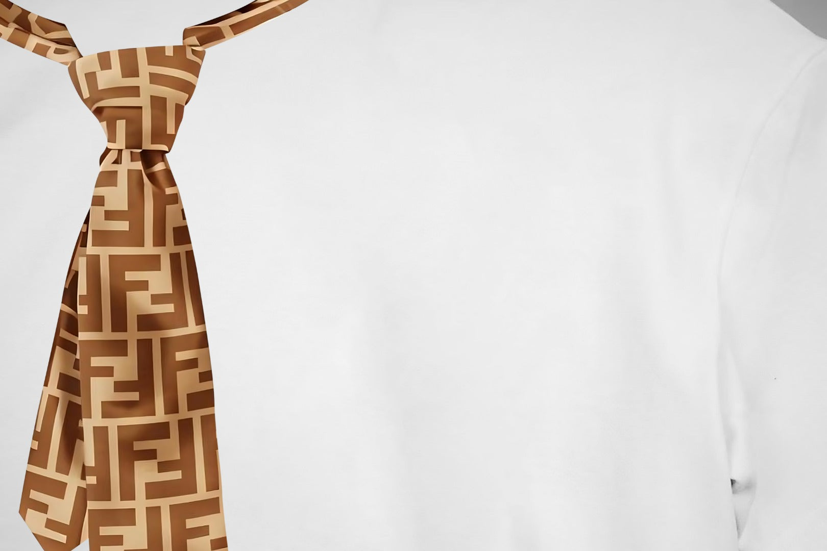 White Fendi T-shirt with brown logo necktie detail