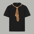 Black Fendi short-sleeve T-shirt with gold FF-logo necktie detail