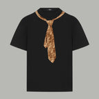 Black Fendi short-sleeve T-shirt with gold FF-logo necktie detail