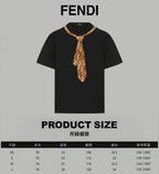 Black Fendi short-sleeve T-shirt front view with gold FF-logo necktie detail