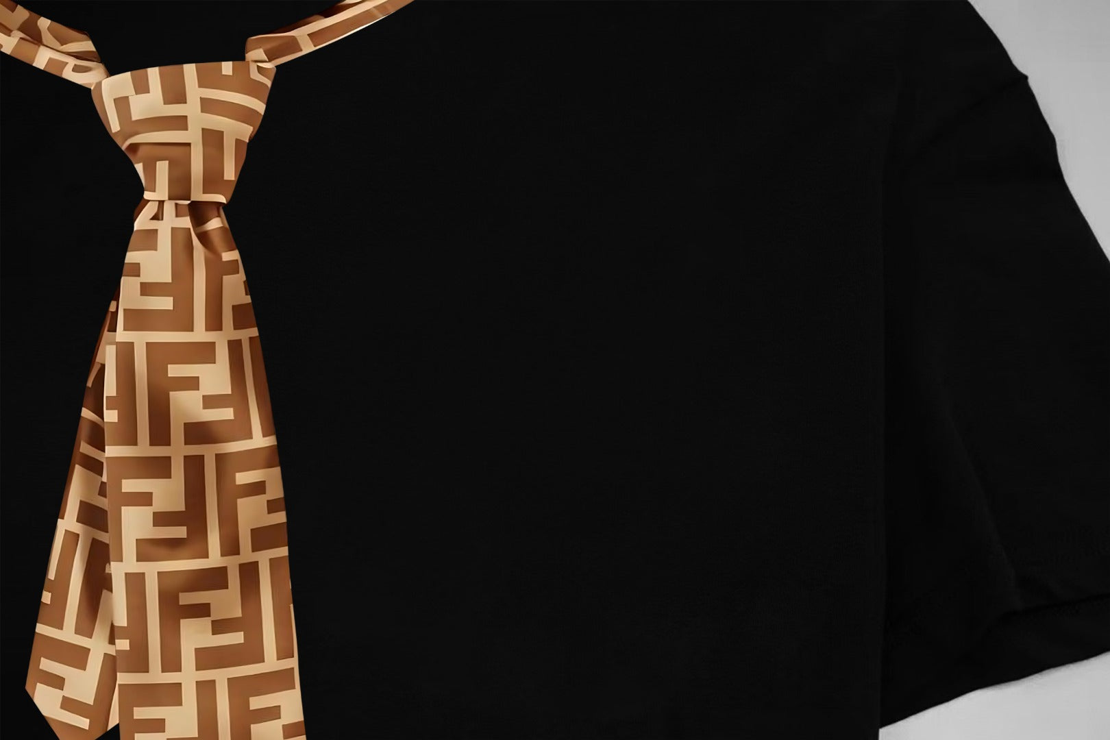 Black Fendi short-sleeve T-shirt torso with gold FF-logo necktie