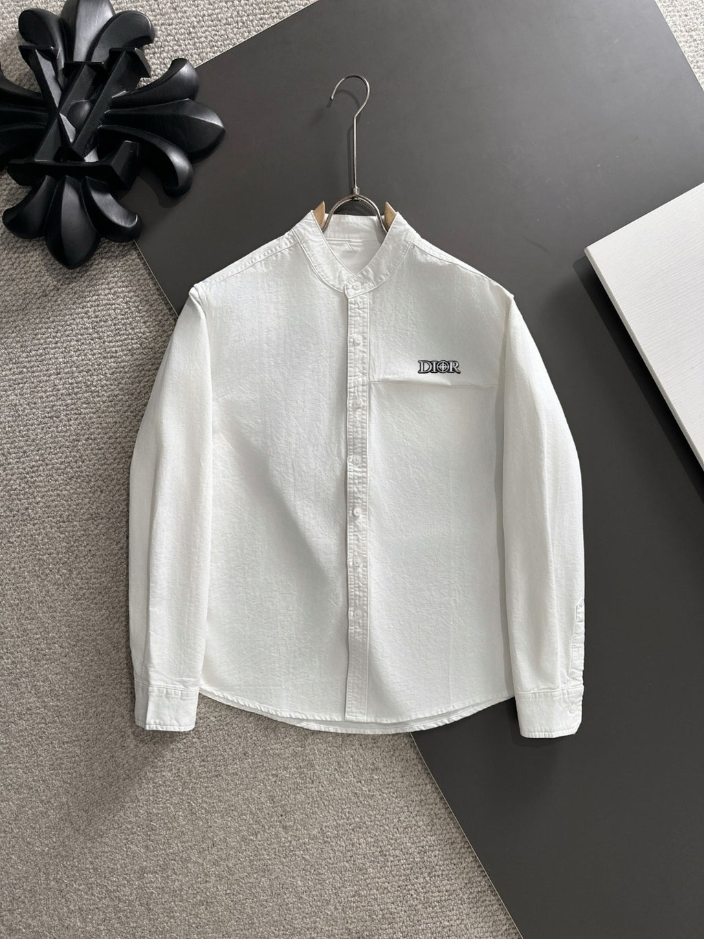 Dior long-sleeve shirt, white cotton, front button placket and collar