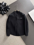 Dior long-sleeve button-up shirt, dark fabric with stand collar and front placket