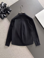 Dior long-sleeve button-up shirt back view, dark fabric and pleated yoke