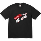 Stussy black crewneck T-shirt with red Supreme bunny graphic