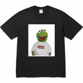 Stussy graphic T-shirt, black with frog face print and red Supreme logo