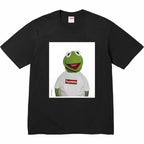 Stussy graphic T-shirt, black with frog face print and red Supreme logo