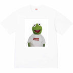 Stussy graphic T-shirt, white with frog face print and red Supreme logo
