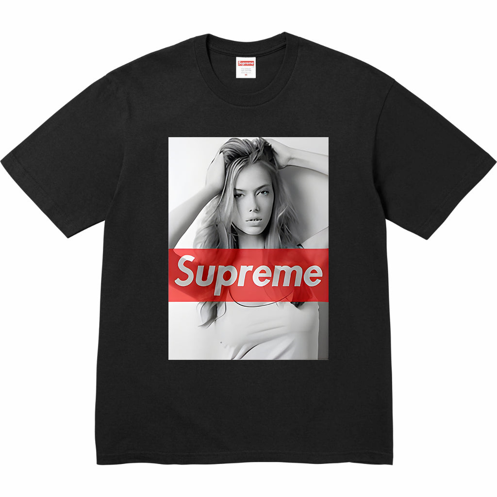 Black graphic T-shirt with Supreme photo print