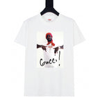 Stussy white graphic T-shirt with red portrait and 'Gucci' text