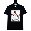 Stussy black graphic T-shirt with 'Gucci' portrait print