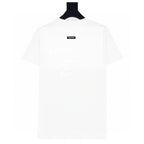 Stussy white T-shirt back with small 'Supreme' logo and faint graphic text