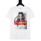 White short-sleeve T-shirt with photo graphic and red Supreme logo band