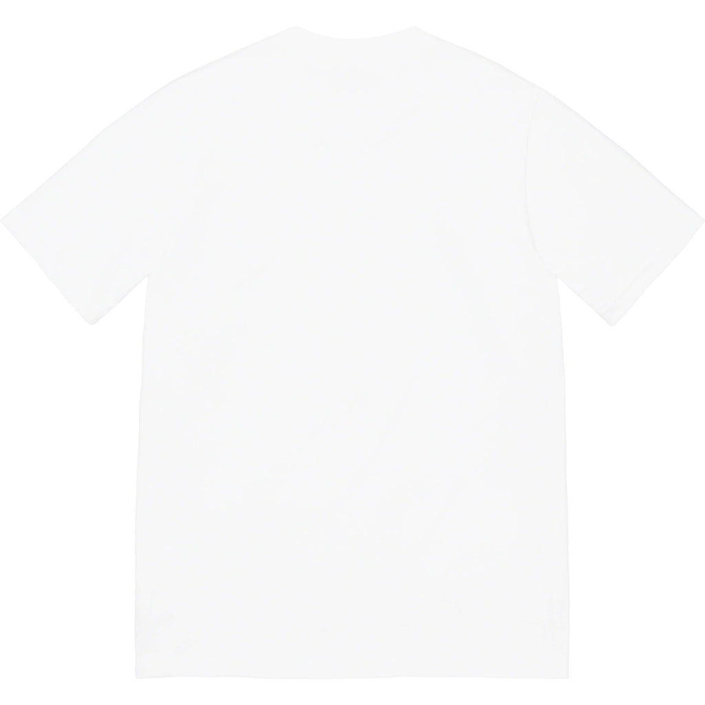 Stussy T-shirt, white solid with crew neck, plain back view