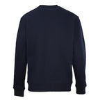 Dark navy crewneck long-sleeve sweatshirt, back view with ribbed cuffs and hem