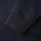 Dark navy sweatshirt sleeve cuff with ribbed knit cuff edge