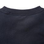 Dark navy crewneck collar with ribbed knit neckline