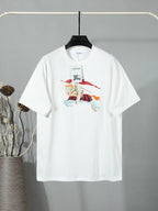 White crewneck T-shirt with multicolor horse and flag graphic