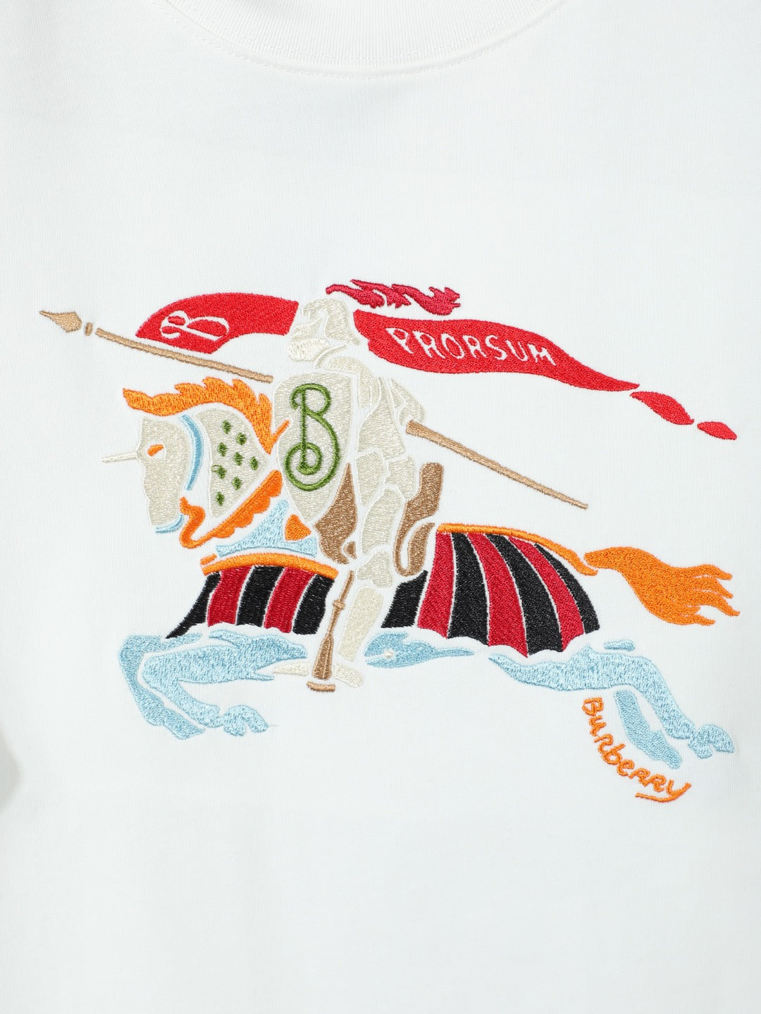 White T-shirt with large multicolor rider and horse graphic