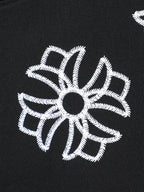 Black short-sleeve T-shirt with large white flower embroidery motif