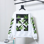 Off-white sweatshirt with large back cannabis-leaf graphic and black squares