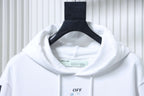 Off White hoodie hood and neckline with inner neck label, off-white fabric