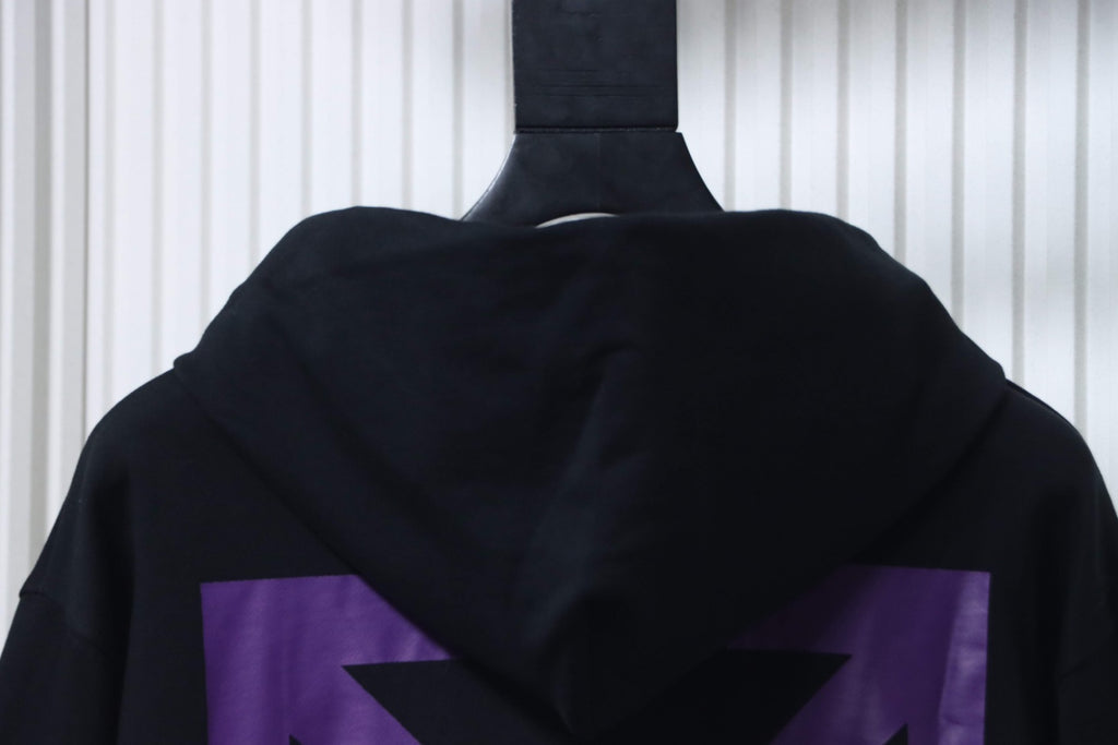 Black hoodie back hood with purple graphic panel