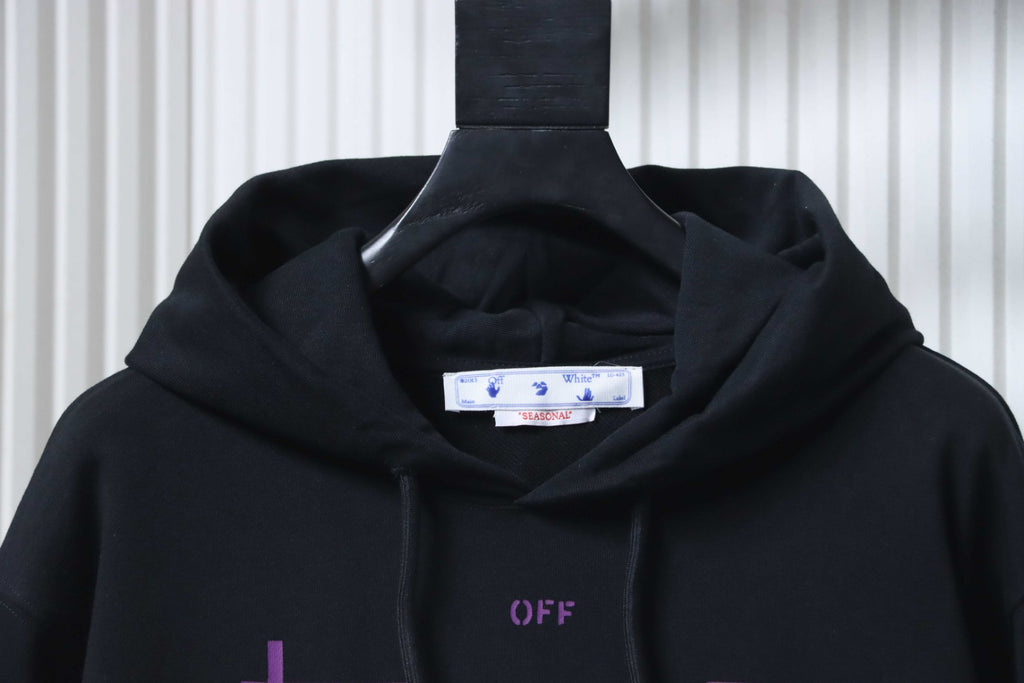 Black hoodie neckline with hood and OFF logo on chest