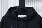 Black hoodie neckline with hood and OFF logo on chest
