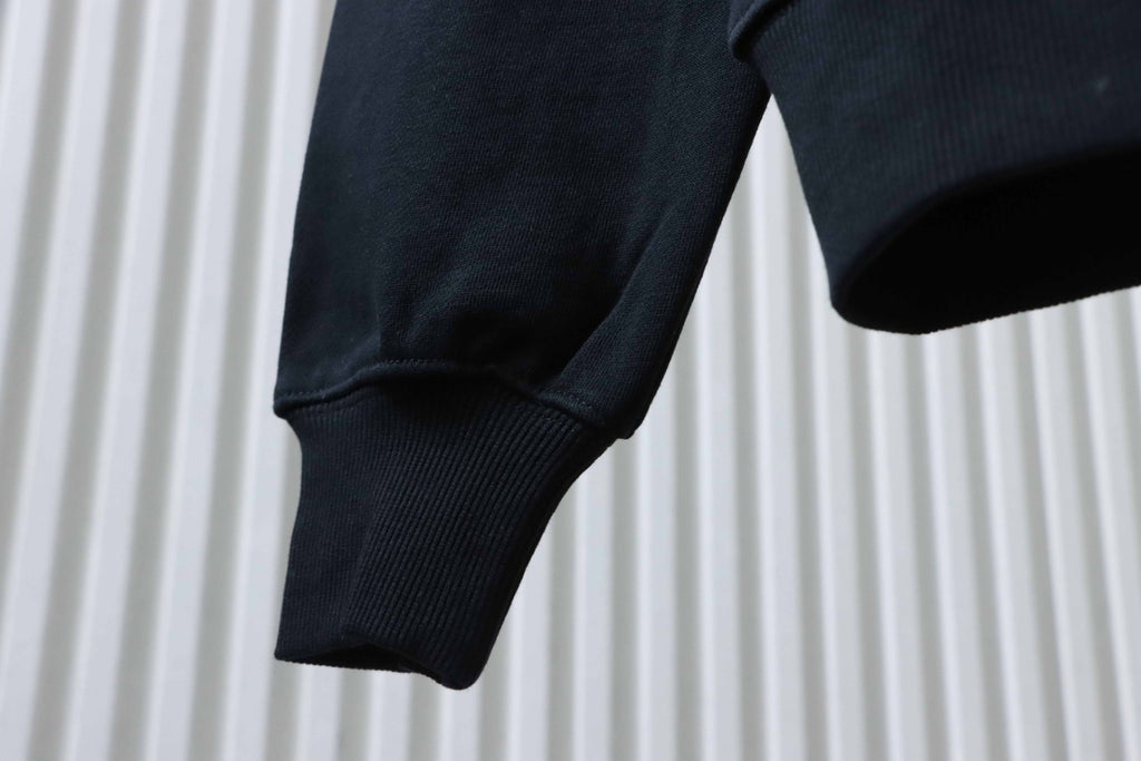 Off White hoodie forearm and ribbed cuff in dark fabric