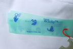 Off-White off-white hoodie inner label on fabric with brand and size text.