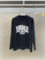 Versace long-sleeve T-shirt in dark navy with large front crest logo