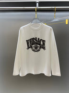 Versace long-sleeve T-shirt in off-white/cream with front crest logo print