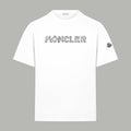 White Moncler T-shirt with front logo print and round crew neckline