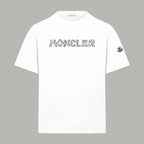 White Moncler T-shirt with front logo print and round crew neckline