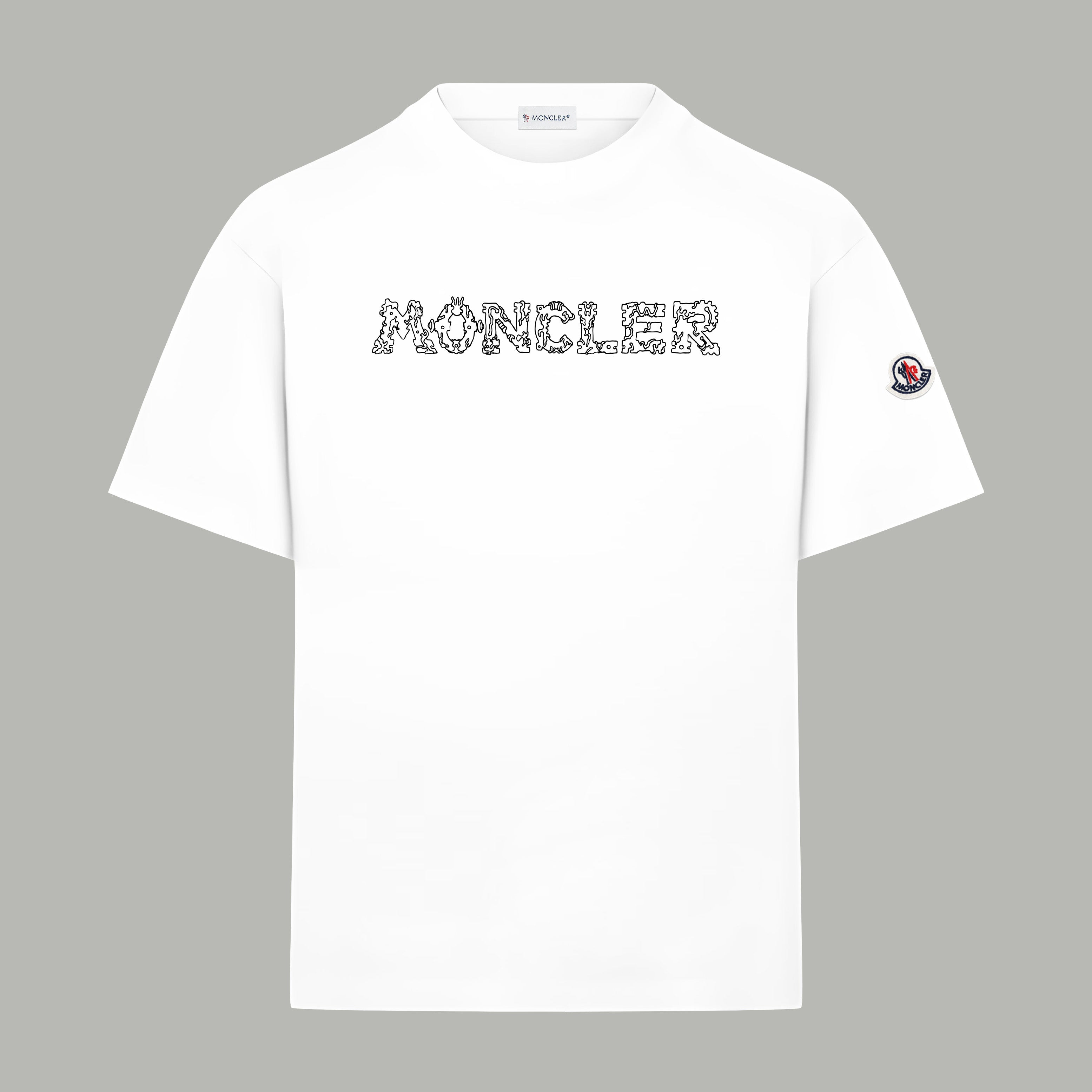 White Moncler T-shirt with front logo print and round crew neckline