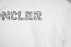 White Moncler T-shirt front with large embroidered-style MONCLER lettering