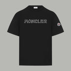 Black Moncler short-sleeve T-shirt with front logo print and round neckline