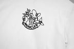 White short-sleeve T-shirt with black Moncler crest logo on front