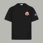 Black Moncler T-shirt with chest logo patch and small sleeve logo