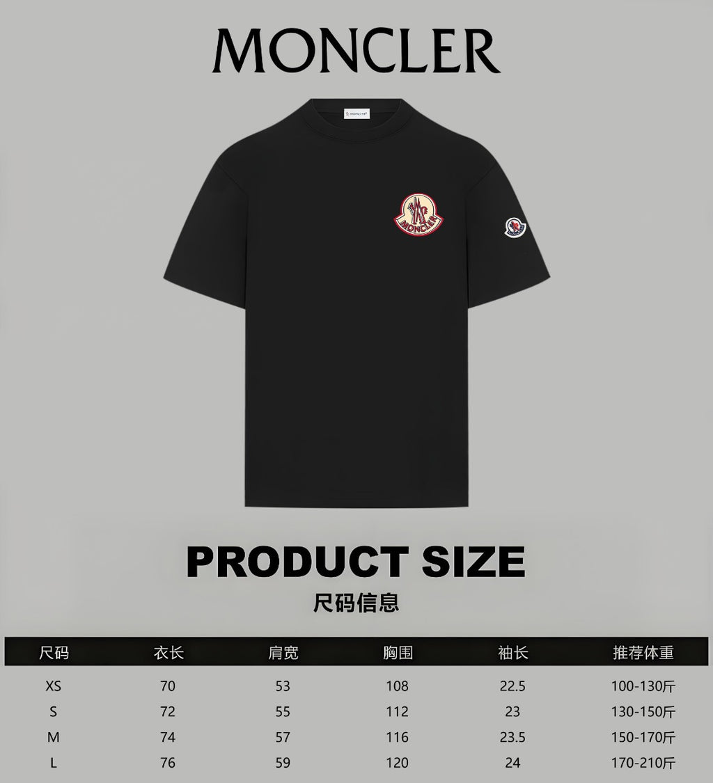 Black Moncler T-shirt with chest logo patch and small sleeve logo